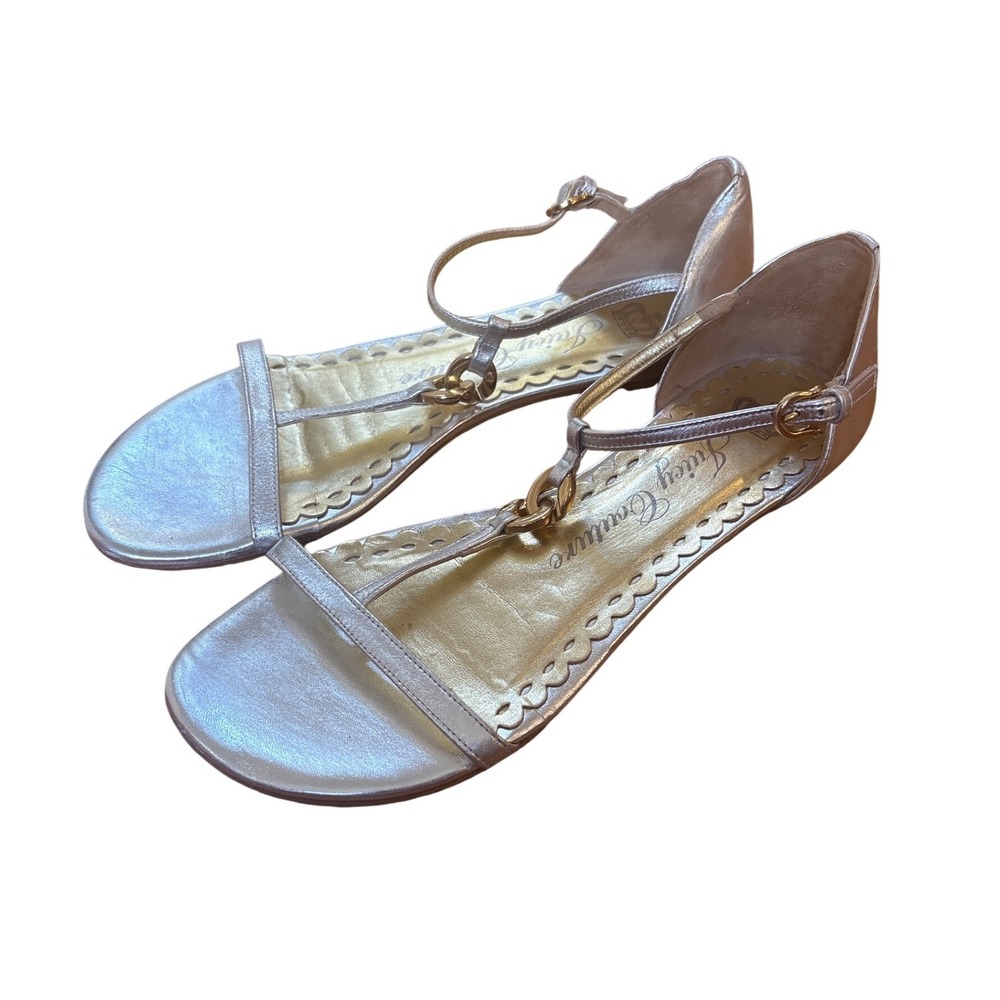 Juicy Couture Sandals Women Silver Metallic T-Strap Flat SIZE‎ 8
